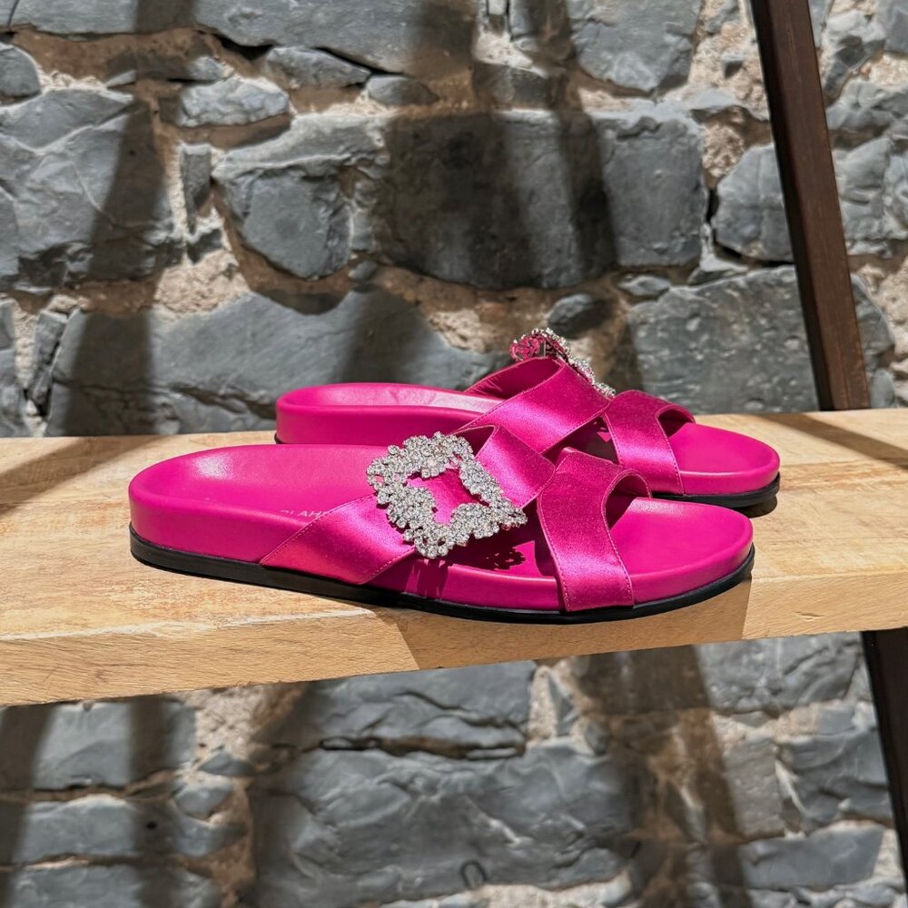 Manolo Blahnik Chilanghi Satin 10mm Flat Sandals